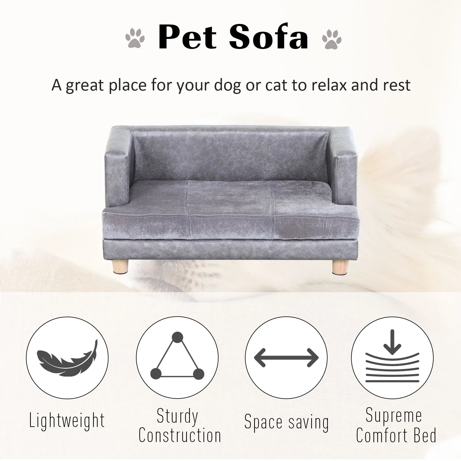 PU Leather Elevated Pet Dogs Sofa Bed Grey