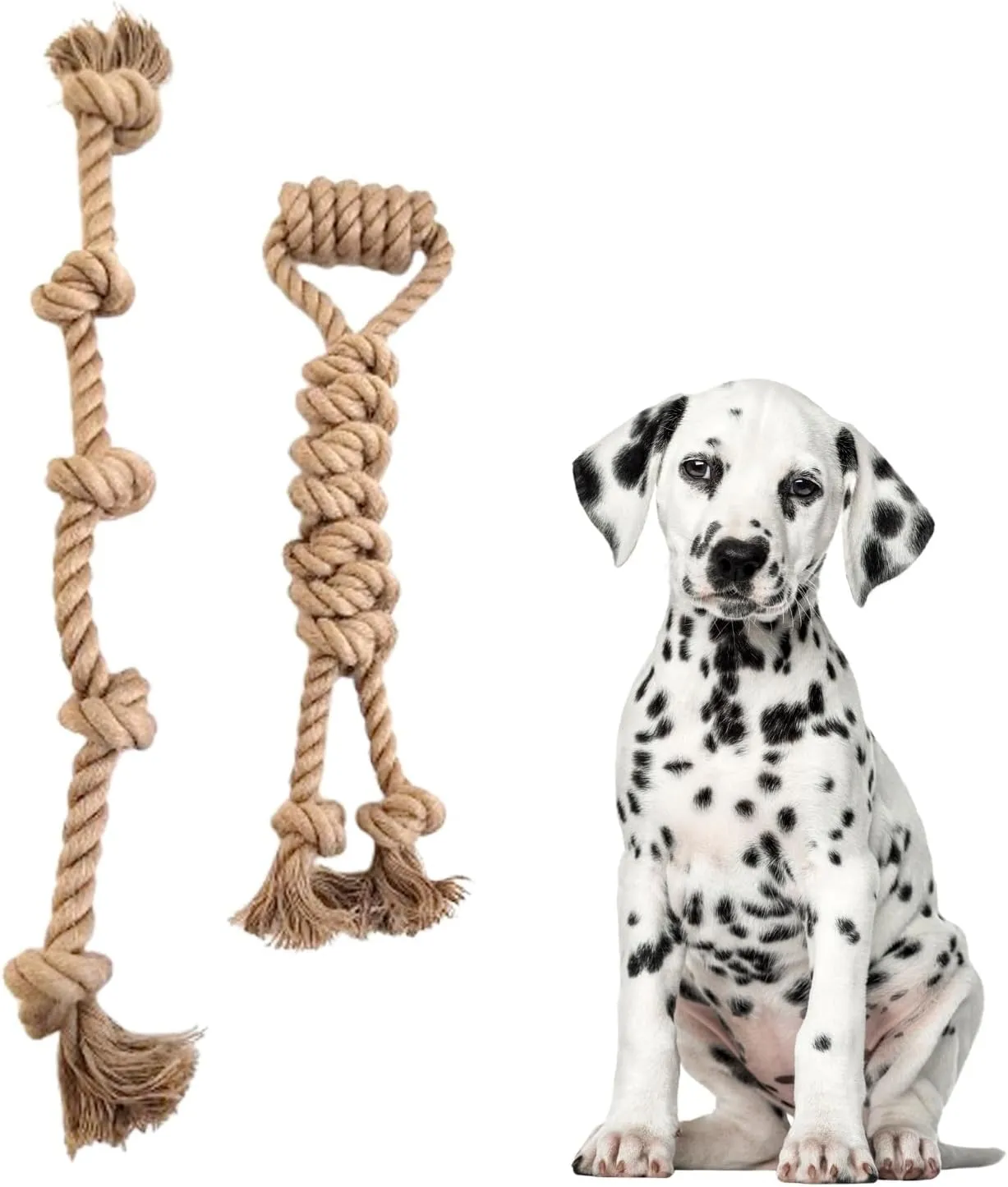 Pure Natural Hemp Rope Dog Toys, Aggressive Chewers, Indestructible, Unbreakable, Sturdy and Chemical Free Toys, Tug of War Pull Rope-Set of 2