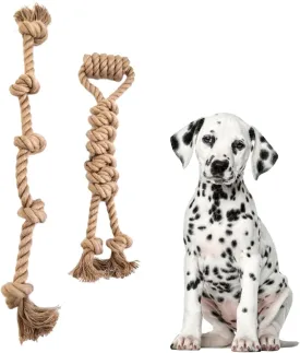 Pure Natural Hemp Rope Dog Toys, Aggressive Chewers, Indestructible, Unbreakable, Sturdy and Chemical Free Toys, Tug of War Pull Rope-Set of 2