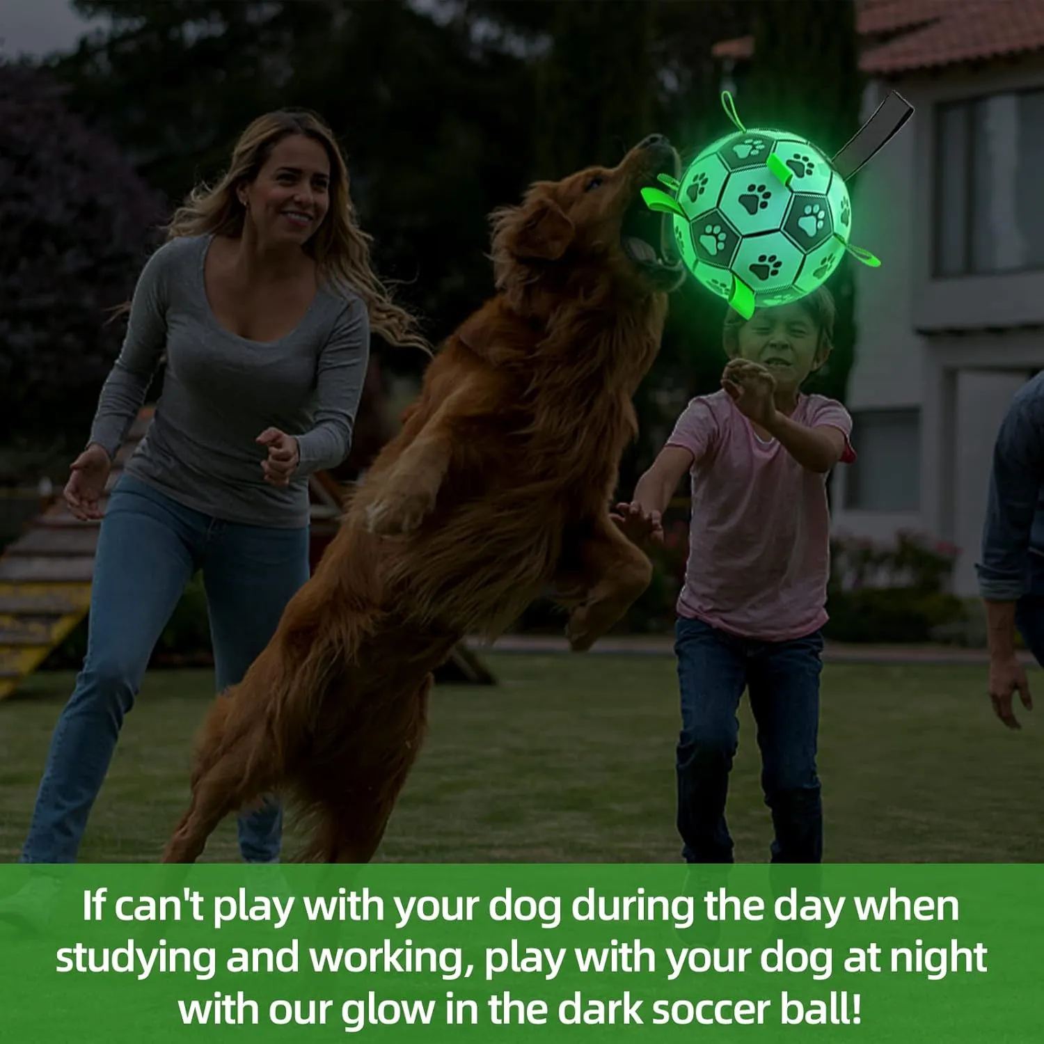 QDAN Glow in The Dark Dog Toys Soccer Ball with Straps, Outdoor Interactive Dog Toys Puppy Birthday Gifts, Dog Tug Water Toy, Light Up Dog Balls for Small & Medium Dogs6 Inch Size 2