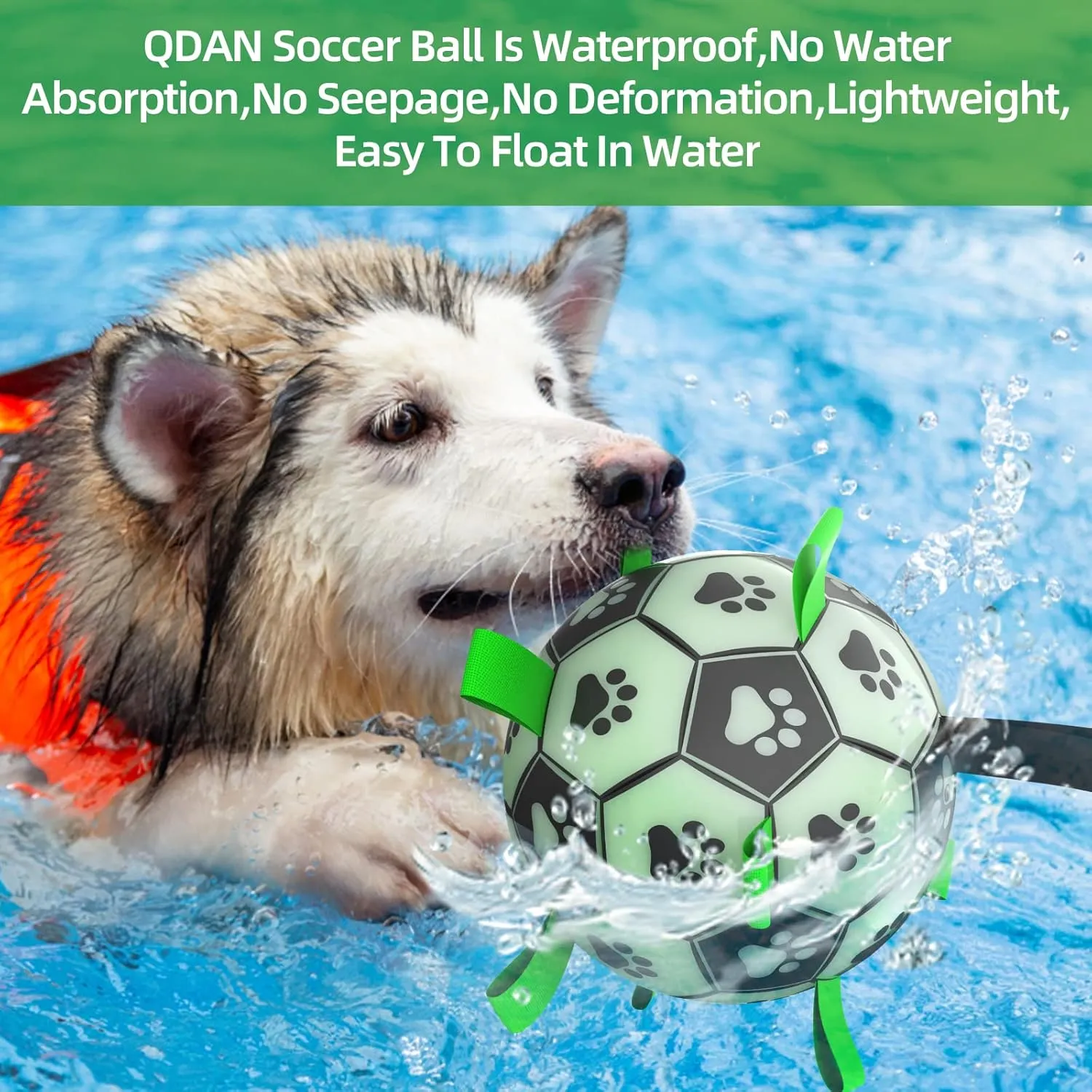 QDAN Glow in The Dark Dog Toys Soccer Ball with Straps, Outdoor Interactive Dog Toys Puppy Birthday Gifts, Dog Tug Water Toy, Light Up Dog Balls for Small & Medium Dogs6 Inch Size 2