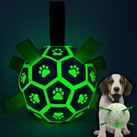 QDAN Glow in The Dark Dog Toys Soccer Ball with Straps, Outdoor Interactive Dog Toys Puppy Birthday Gifts, Dog Tug Water Toy, Light Up Dog Balls for Small & Medium Dogs6 Inch Size 2