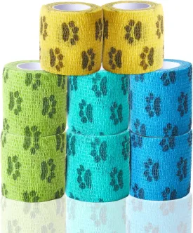 Self Adhesive Bandage Wrap - Vet Wrap for Dogs No Chew - Medical Cohesive Bandage Wrap for Wound Care, Paw Care, First Aid, Vet Tape for Pet Birds Cat Horses (2 Inch, 8 Rolls, 8 Colors)