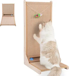 Sisal Cat Scratchers for Indoor Cats, 26.8'' L-Shape Cat Scratching Board, Solid Wooden Cats Scratch Pad with Mouse Toy, Large Cats Scratching Posts to Protect Furniture(Vertical Scratcher)