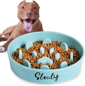 Slow Feeder Dog Bowls, Farmhouse Ceramic Fun Slow Eater Bowl for Perfect for Medium Sized Dogs Turquoise