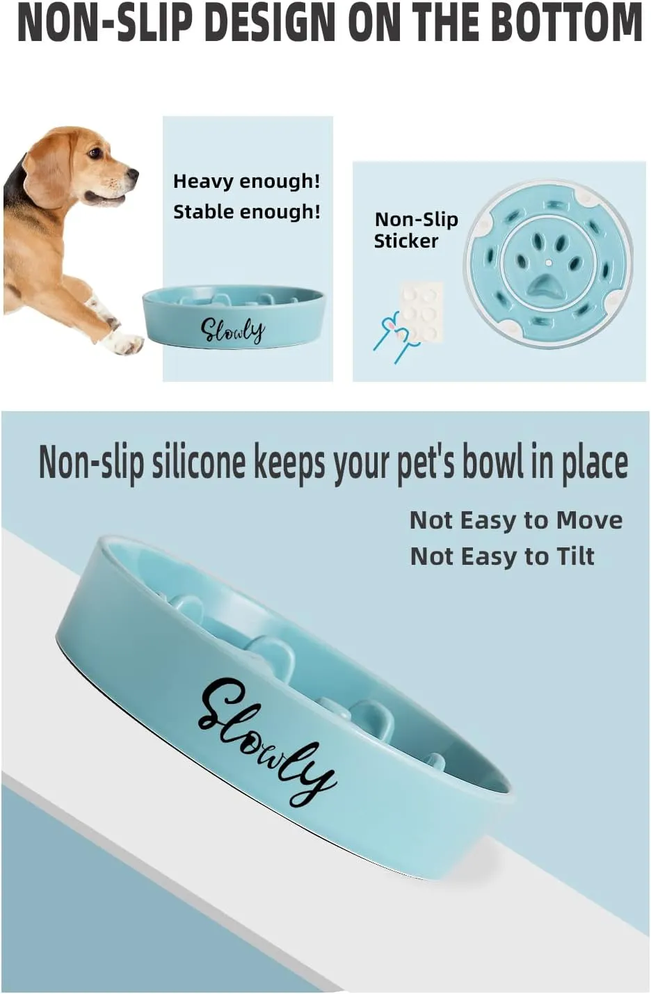 Slow Feeder Dog Bowls, Farmhouse Ceramic Fun Slow Eater Bowl for Perfect for Medium Sized Dogs Turquoise