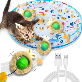 Smart Interactive Cat Toys, Automatic Motion Activated Moving Ball Hide and Seek Game, 28 Inch Play Mat, Fast Rolling Ball for Indoor Exercise Kicker, Fun Cat Toy Gift, Chirping Bird Sound