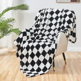 SOCHOW Checkered Flannel Throw Blanket, Soft Cozy Checkerboard Grid Pattern Fleece Blanket for Couch Bed Sofa, Black 60 x 80 Inches