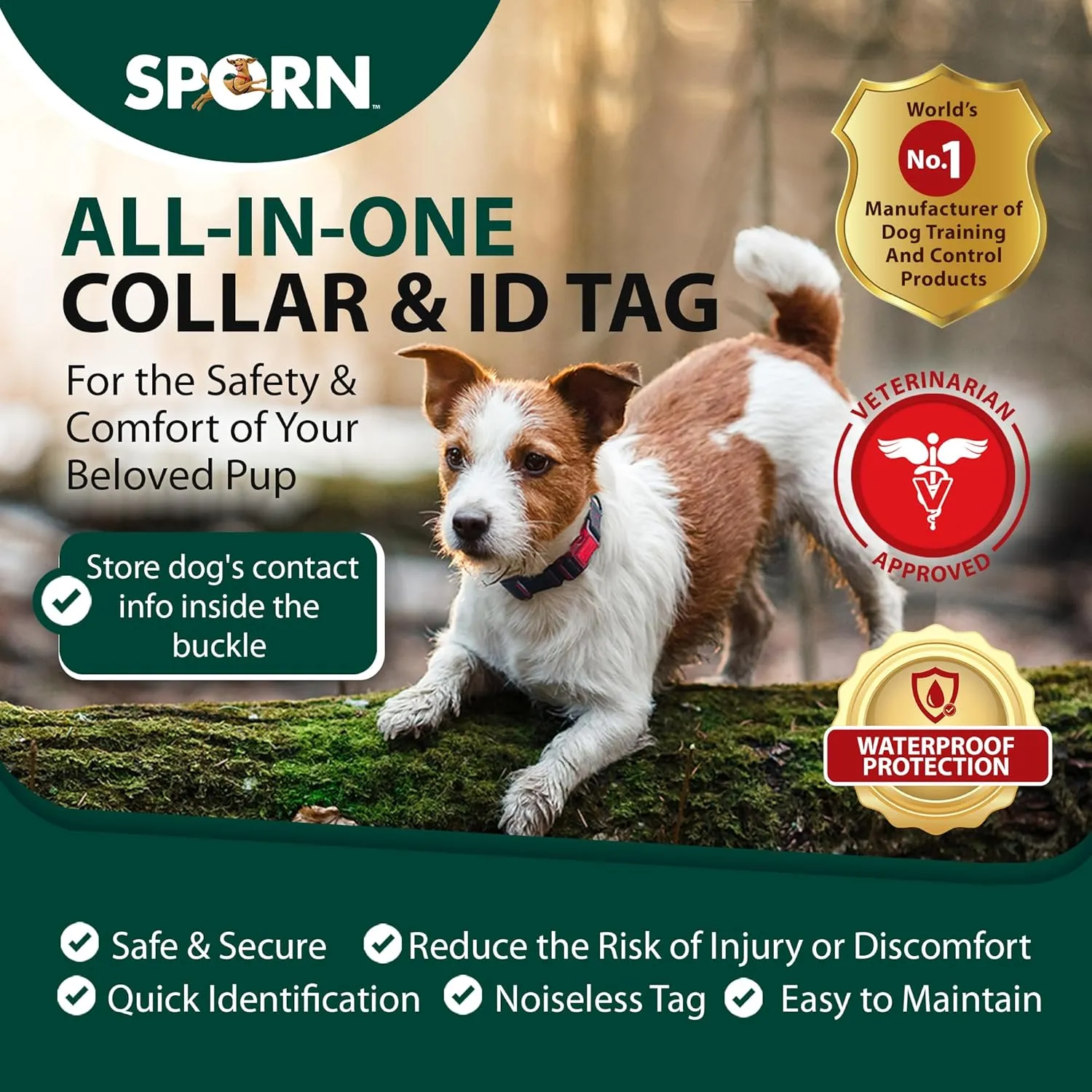 Sporn Dog ID Collar for Large Dogs, Black & Blue Small Dog Collar Made of Nylon with Contrasting Colored Stitiching, Dog Collars for Large Dogs Includes 3 Pcs Prefolded Waterproof Paper