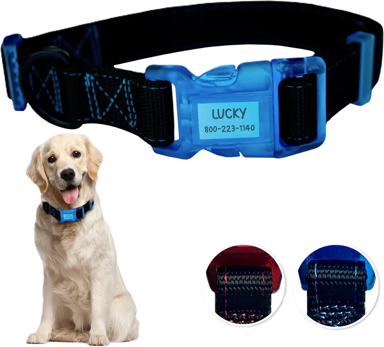 Sporn Dog ID Collar for Large Dogs, Black & Blue Small Dog Collar Made of Nylon with Contrasting Colored Stitiching, Dog Collars for Large Dogs Includes 3 Pcs Prefolded Waterproof Paper