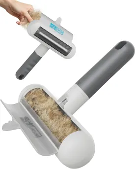 Triton Travel Pet Hair Removal Tool - Compact Dog & Cat Hair Remover for Car, Clothes, Couch - Reusable Lint Roller with Detachable Handle - Portable Fur Remover Tool - Easy Clean Lint Brush