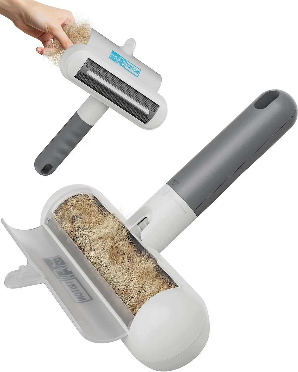 Triton Travel Pet Hair Removal Tool - Compact Dog & Cat Hair Remover for Car, Clothes, Couch - Reusable Lint Roller with Detachable Handle - Portable Fur Remover Tool - Easy Clean Lint Brush