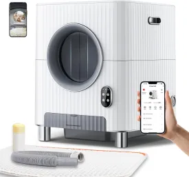 Upgraded Charmkit Self Cleaning Cat Litter Box With Electric Entrance Door, Video Monitor, Anti-Pinch, and Odor-Removal for Multiple Cats