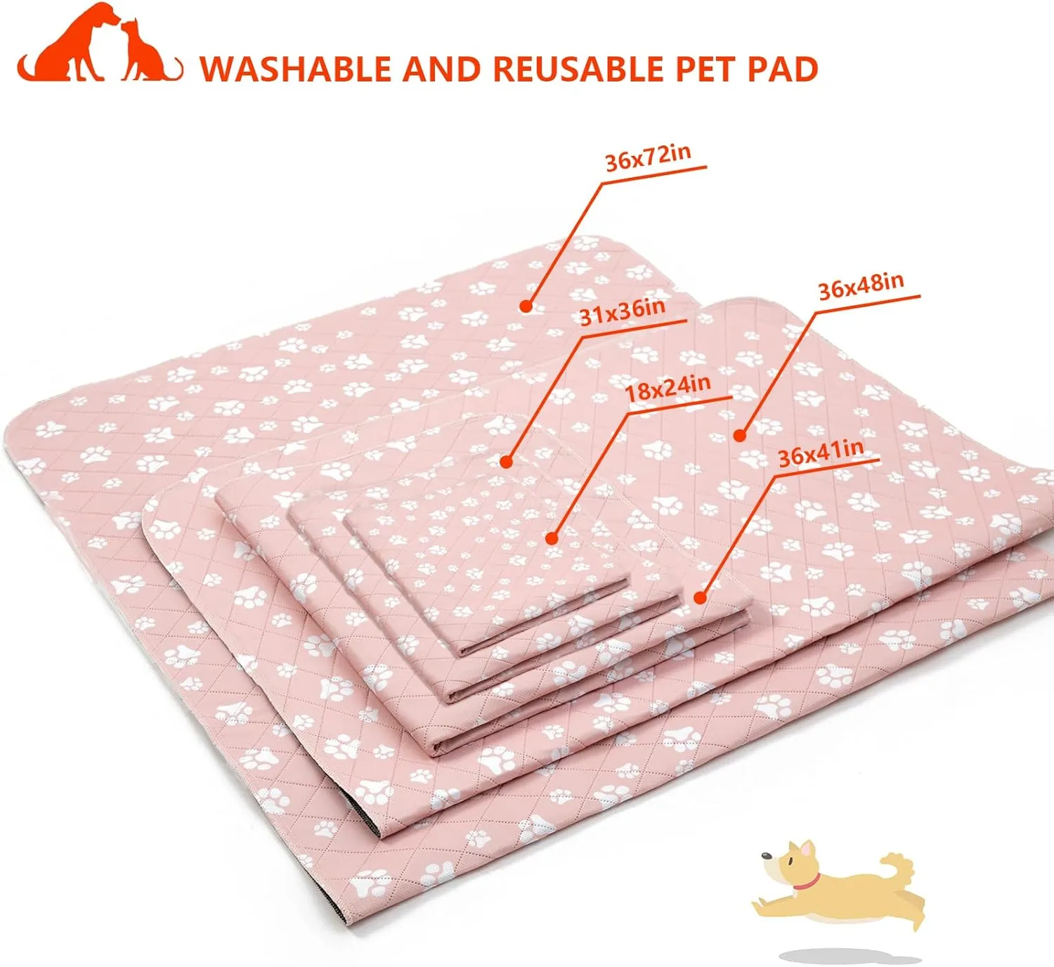 Washable Pee Pad for Dogs of 2Pack Reusable Puppy Non-Slip Pet Training PadsPink,36*48"