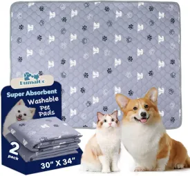 Washable Pee Pads for Dogs, 2 Pack 30"x34" Reusable Puppy Pads Super Absorbent Non-Slip Leakproof Training Mats Waterproof Pet Training Pads for Puppy Playpen, Crate, Whelping