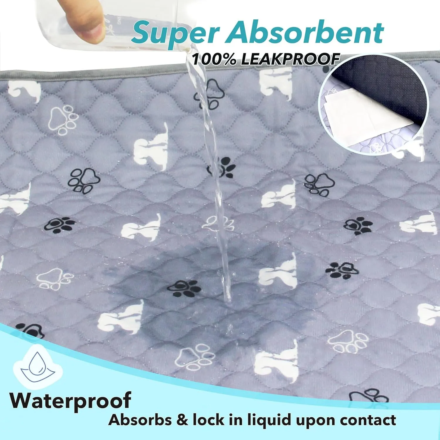 Washable Pee Pads for Dogs, 2 Pack 30"x34" Reusable Puppy Pads Super Absorbent Non-Slip Leakproof Training Mats Waterproof Pet Training Pads for Puppy Playpen, Crate, Whelping