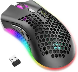 Wireless Gaming Mouse - Lightweight Honeycomb Design, Rechargeable RGB Backlight Computer Mouse with USB Receiver, Adjustable DPI, 2.4GHz Wireless for PC/Mac/Laptop