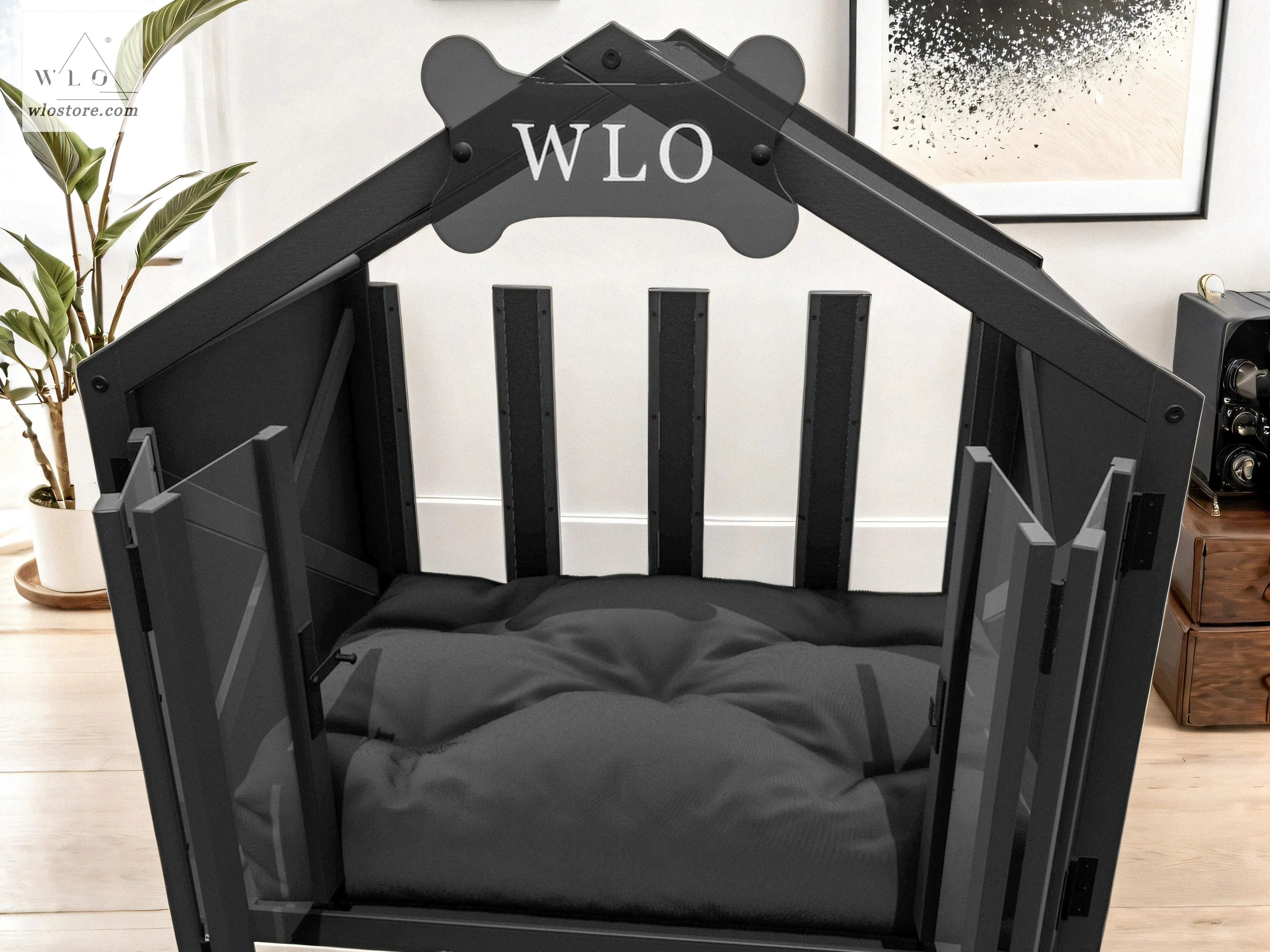 WLO® Black Gabled Elevated Modern Dog House