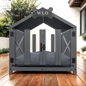 WLO® Gray Gabled Elevated Modern Dog House