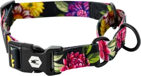 Wolfgang Heavy Duty Martingale Dog Collar with Quick Release Nylon Buckle for Walking & Training, DarkFloral Print, Medium