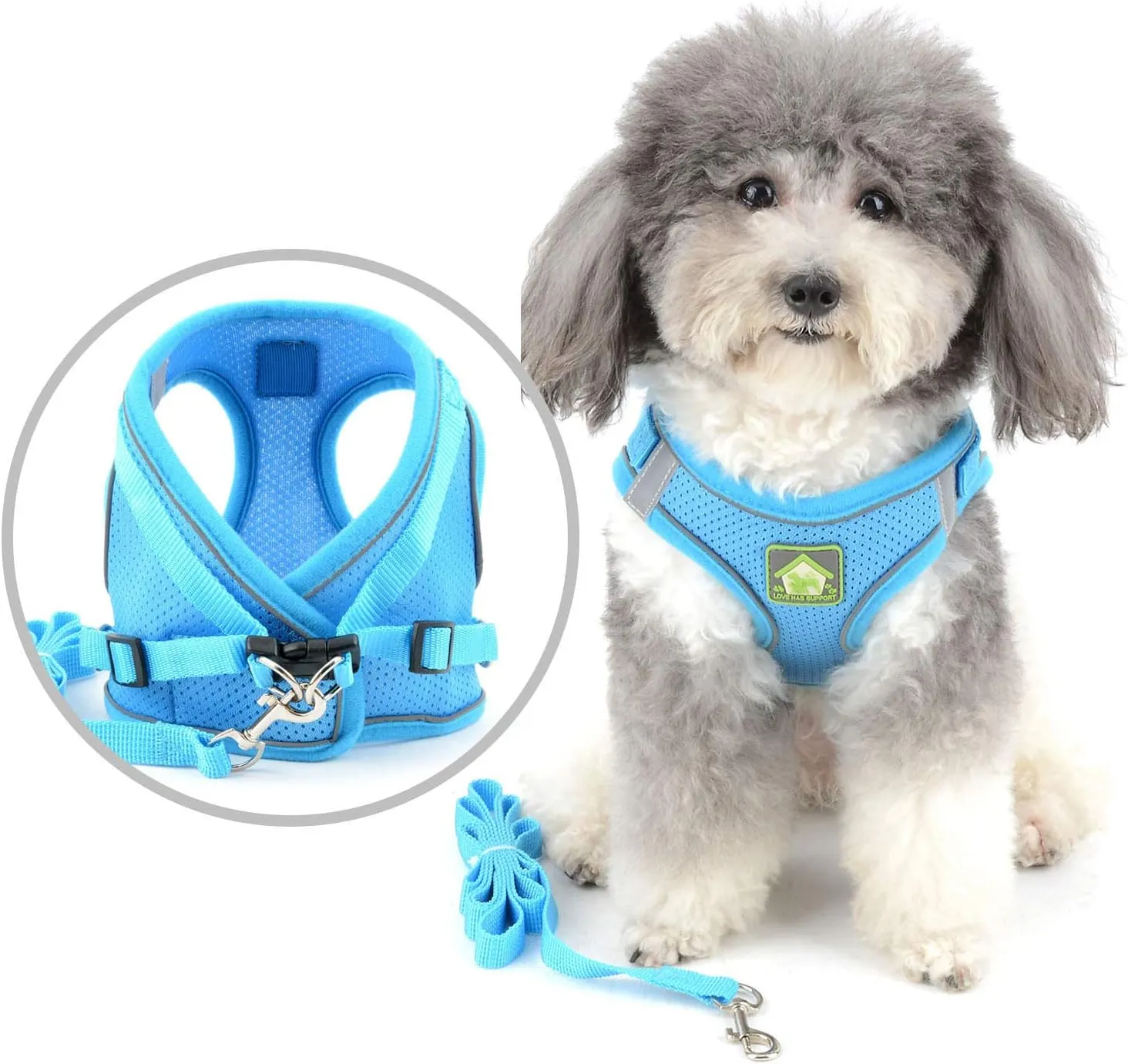 Zunea No Pull Dog Harness and Leash Set for Small Dogs Adjustable Reflective Puppy Vest Harnesses Soft Mesh Step-in Pet Cat Harness Escape Proof for Walking, Bright Colors for Dogs Girl Boy Blue S