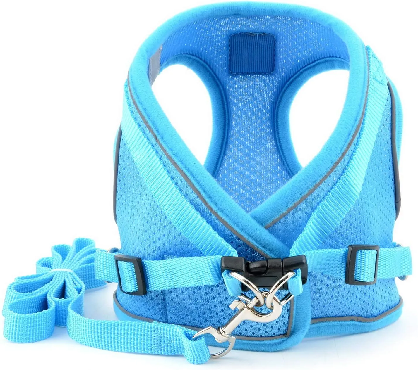 Zunea No Pull Dog Harness and Leash Set for Small Dogs Adjustable Reflective Puppy Vest Harnesses Soft Mesh Step-in Pet Cat Harness Escape Proof for Walking, Bright Colors for Dogs Girl Boy Blue S